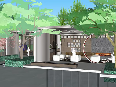 Modern Garden Landscape Design With Seating Area Greenery And Architectural Elements 3d model