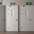 Fire Equipment In Building Interior Featuring Fire Doors Exit Signs And Extinguisher Cabinet