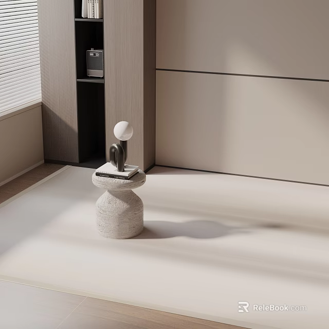 Modern Minimalist Stone Side Table In Bright Interior With Soft Light And Shadow 3d model