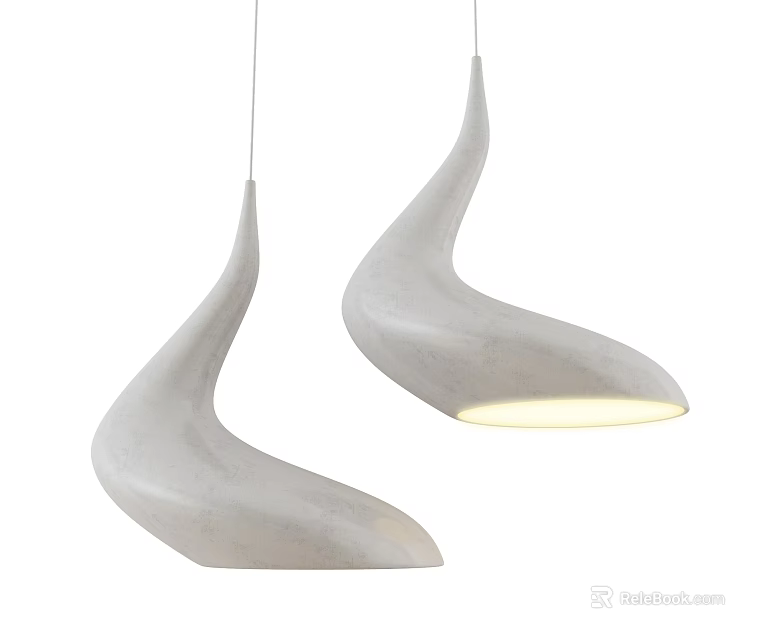 Two Modern Curved Concrete Pendant Lights in Light Gray with Illuminated Glow 3d model 