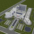Modern Building Complex Campus With Connected Structures Green Spaces And Parking Facilities