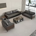 Modern Front Desk Reception Waiting Area With Gray Sofas And Wooden Coffee Table