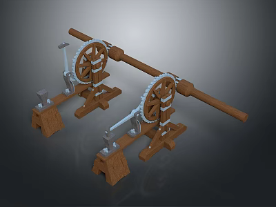 Industrial Mechanical Equipment With Twin Gear Mechanisms Wooden Bases And Long Transmission Rods 3d model
