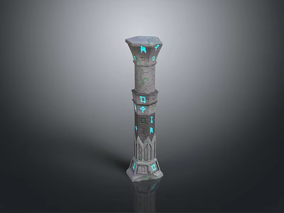 Ancient Decorative Stone Pillar With Blue Glowing Details And Intricate Carved Patterns 3d model