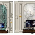 Luxurious TV Background Wall With Marble Panels Arched Frame And Decorative Sconces 3d model