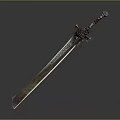 Detailed Metal Sword Sculpture With Intricate Carved Blade And Decorative Hilt