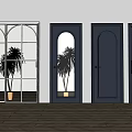 White and Dark Blue Swing Doors with Arch Glass Ribbed Panel and Solid Design 3d model