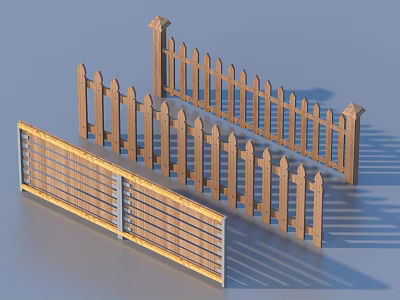 Wooden Fence Designs With Pointed Tops And Metal Accents Various Styles 3d model