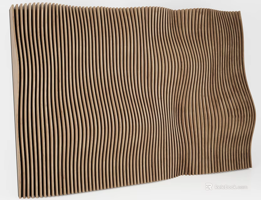 Modern Wooden Wall Panel With Vertical Wave Stripes For Interior Decoration 3d model 