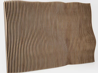 Modern Wooden Wall Panel With Vertical Wave Stripes For Interior Decoration 3d model