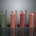 Unique Fire Extinguisher Shaped Weapons In Various Colors With Attached Pipes