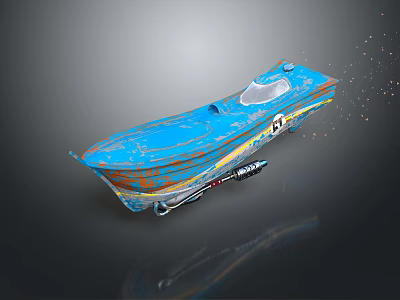 Blue Motorcycle with Orange and Yellow Stripes Black Part on Gray Background and Light Spots 3d model