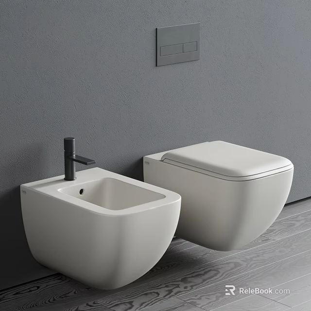 Modern Wall Mounted Toilet Design with Sleek White Ceramic Bidet in Contemporary Bathroom Interior 3d model 