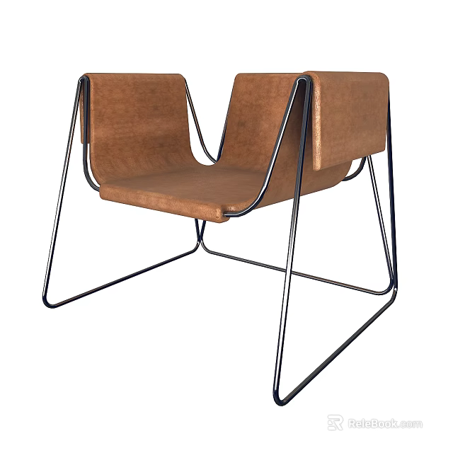Modern Brown Leisure Chair With Curved Black Metal Frame And Soft Upholstered Seat 3d model 