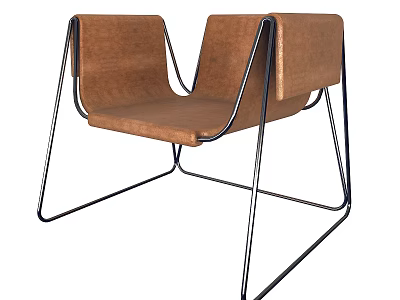 Modern Brown Leisure Chair With Curved Black Metal Frame And Soft Upholstered Seat 3d model