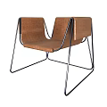 Modern Brown Leisure Chair With Curved Black Metal Frame And Soft Upholstered Seat