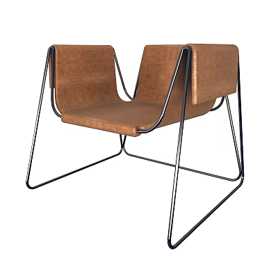 Modern Brown Leisure Chair With Curved Black Metal Frame And Soft Upholstered Seat 3d model