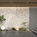 Decorative Lights Projecting Wavy Lighting Effects On Textured Wall With Green Plants And Lattice Screen