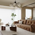 Warm Open Plan Living And Dining Room Interior With Comfortable Brown Sofa And Wooden Flooring