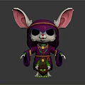 Cartoon Style 3D Fantasy Creature Character Featuring Large Ears Purple Hooded Cloak And Green Accessories