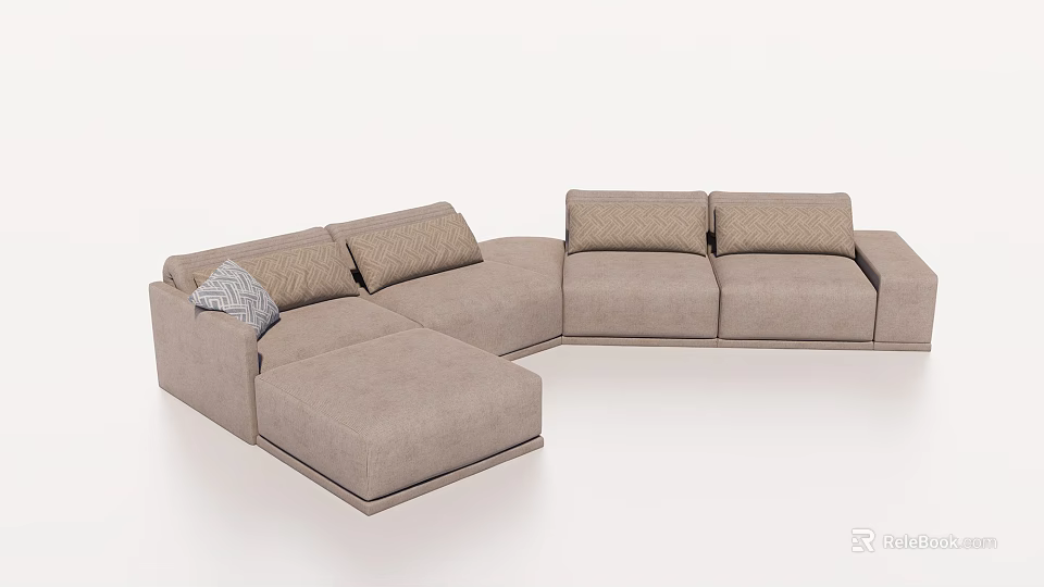 L Shaped Sectional Sofa Beige Fabric Modern Design with Comfortable Cushions 3d model