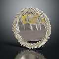 Round Decorative Mirror With Leaf Wreath Frame And Black Base For Home Interior 3d model