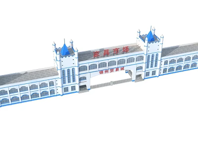 Urban Commercial Street Featuring Blue Spire Towers And Classical Architecture 3d model