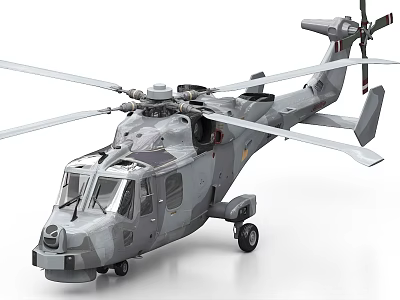 Military Helicopter Featuring Gray Body Twin Rotors And Structural Design Details 3d model