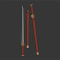 Traditional Swords With Red Scabbards And Ornate Handles On Black Background
