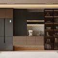 Modern Kitchen Interior With Sleek Wine Cabinet Storage Shelves And Coffee Machine 3d model