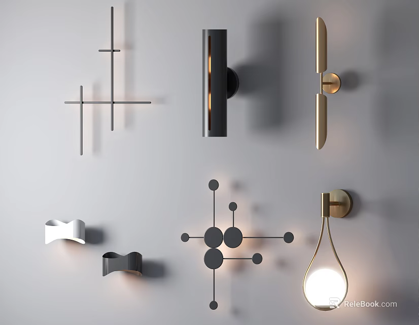 Contemporary Wall Lamps Featuring Geometric Shapes And Sleek Black Gold Designs 3d model 