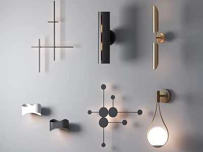Contemporary Wall Lamps Featuring Geometric Shapes And Sleek Black Gold Designs 3d model