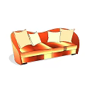 Modern Orange Curved Two Seater Sofa With Light Colored Cushions 3d model