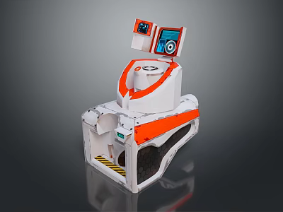 White and Orange Robot with Camera Screen Mechanical Structure and Modern Design 3d model