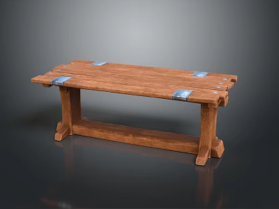 Rustic Solid Wood Bench With Metal Brackets And Sturdy Rectangular Top Design 3d model