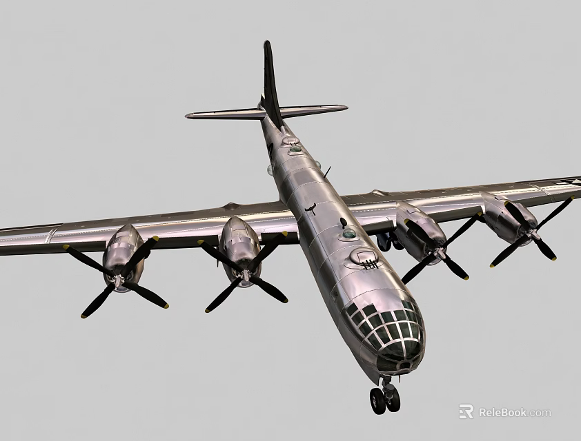 Silver Passenger Aircraft With Four Propeller Engines And Classic Wing Structure 3d model