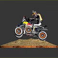 All Terrain Vehicle Model With Helmeted Rider On Circular Sand Platform Wooden Edge Gray Background