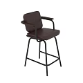 Dark Brown Leather Bar Stool With Black Metal Frame And Armrests Modern Design