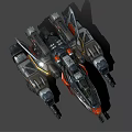 Futuristic Sci Fi Vehicle With Mechanical Structure Orange Black Color Glowing Lights And Weaponry