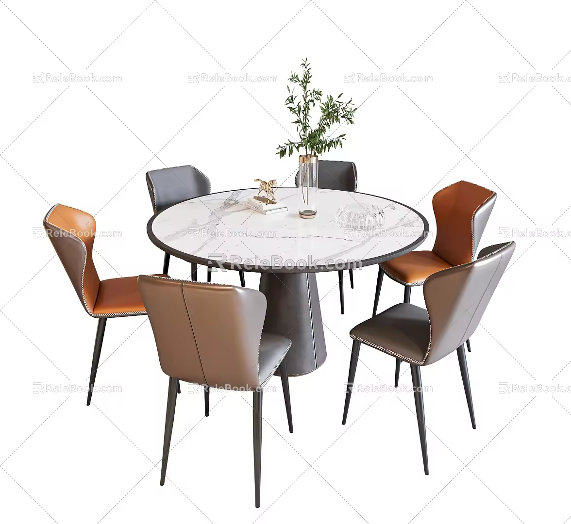 Modern Dining Table and Chair Combination Round Dining Table and Chair 3d model