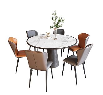 Modern Dining Table and Chair Combination Round Dining Table and Chair 3d model