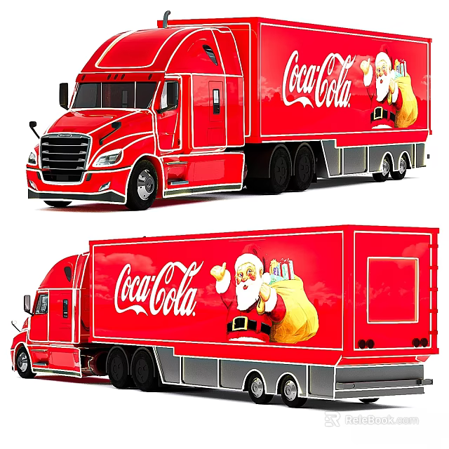 Red Coca-Cola Truck Featuring Santa Claus And Gift Bag Design 3d model 