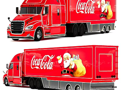 Red Coca-Cola Truck Featuring Santa Claus And Gift Bag Design 3d model