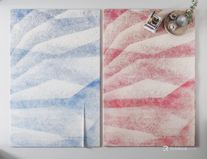 Modern Square Rugs With Blue White And Red White Wavy Patterns Design 3d model