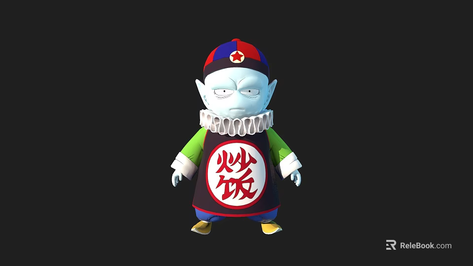 Cartoon Game Movie Character With Green Skin Red Blue Hat And Chinese Character Robe 3d model 