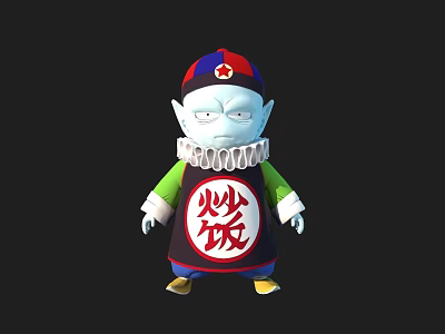 Cartoon Game Movie Character With Green Skin Red Blue Hat And Chinese Character Robe 3d model