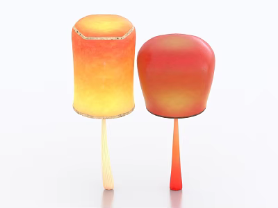 Two Glowing Gradient Color Lanterns with Cylindrical and Round Shapes on White Background 3d model