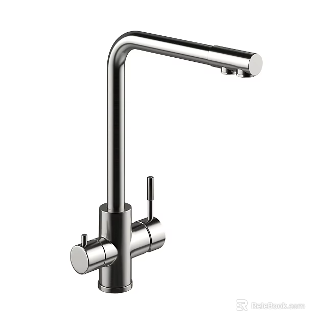 Modern Stainless Steel Faucet With Tall Curved Spout And Dual Handles 3d model 