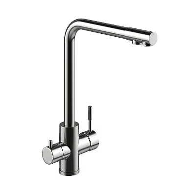 Modern Stainless Steel Faucet With Tall Curved Spout And Dual Handles 3d model