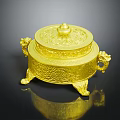 Ornate Golden Decorative Ornament Set With Intricate Carvings Animal Handles And Reflective Base
